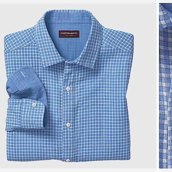 Johnston & Murphy Double Layered Cotton Button Down Shirt Blue Yarn Dyed Plaid S - Picture 2 of 10